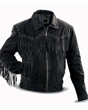 Black Suede Leather Fringe Jacket