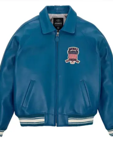 Avirex Military Blue Bomber Leather Jacket for Iconic Style Fashion Jackets Free Shipping