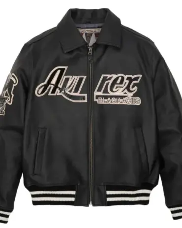 Avirex Men’s Classic Black Bomber Leather Jacket Fashion Jackets Free Shipping