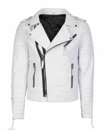 Classic White Leather Motorcycle Jacket for Men Fashion Jackets Free Shipping